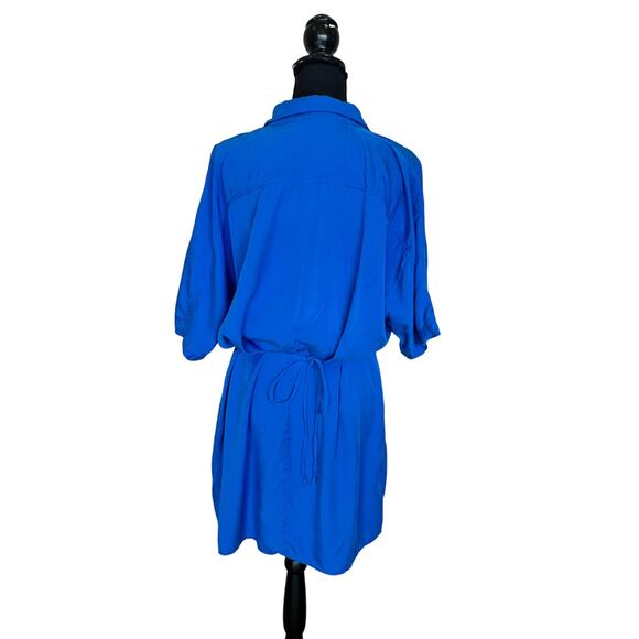 Thakoon Cerulean Blue Shirt Dress Size 12 Career Blouson Tie Waist Designer $310 - Picture 10 of 13